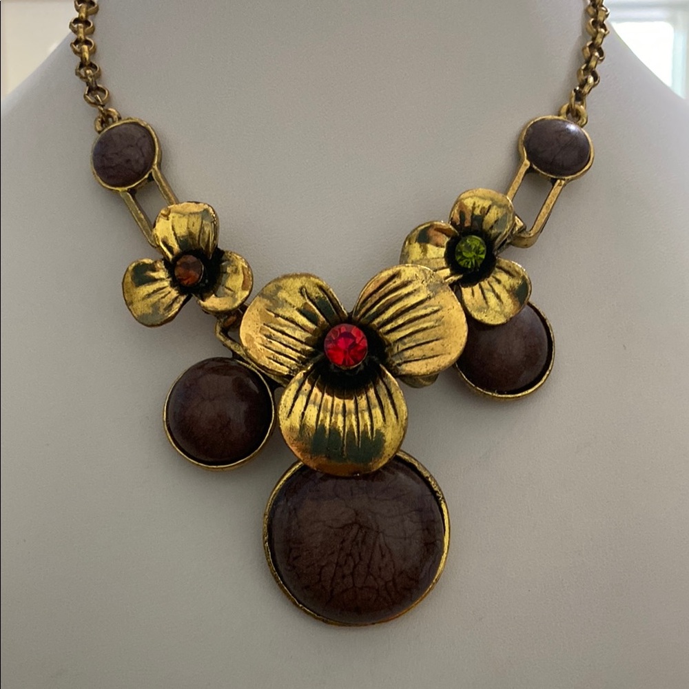 10/$10 Floral Gold and Brown Statement Necklace